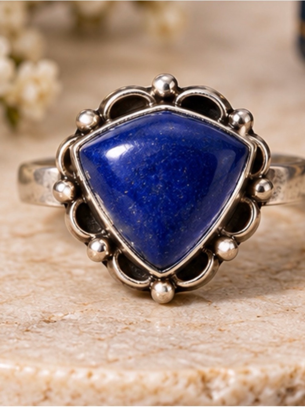 925 strling silver Lapis Blue Triangle Statement Ring - Women's Jewelry